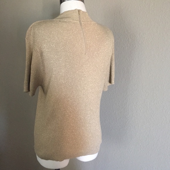 VINTAGE Y2K Gold Short Sleeve Mock Turtleneck with Retro Styling Size Large - Picture 2 of 8